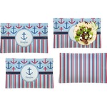 Anchors & Stripes Set of 4 Glass Rectangular Lunch / Dinner Plate (Personalized)