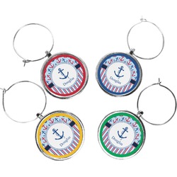 Anchors & Stripes Wine Charms (Set of 4) (Personalized)