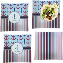 Anchors & Stripes Set of 4 Glass Square Lunch / Dinner Plate 9.5" (Personalized)