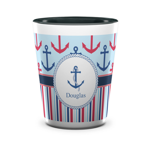 Custom Anchors & Stripes Ceramic Shot Glass - 1.5 oz - Two Tone - Single (Personalized)