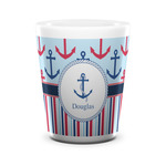 Anchors & Stripes Ceramic Shot Glass - 1.5 oz - White - Set of 4 (Personalized)