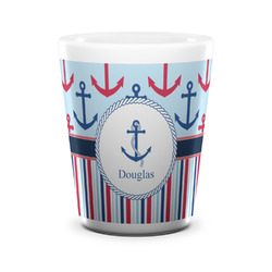 Anchors & Stripes Ceramic Shot Glass - 1.5 oz - White - Single (Personalized)