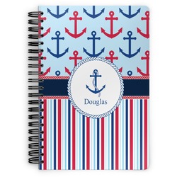Anchors & Stripes Spiral Notebook - 7x10 w/ Name or Text