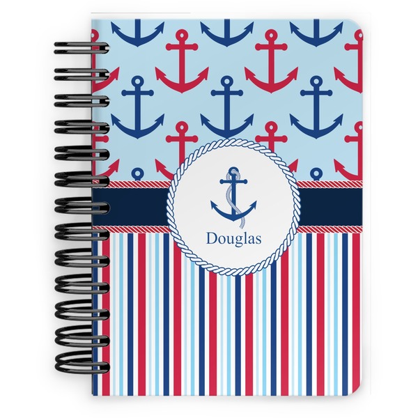 Custom Anchors & Stripes Spiral Notebook - 5x7 w/ Name or Text