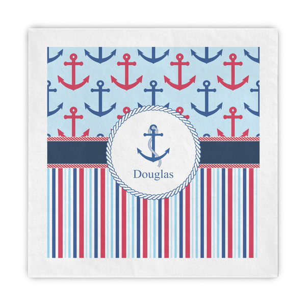 Custom Anchors & Stripes Decorative Paper Napkins (Personalized)