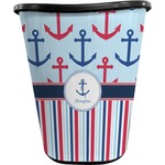 Anchors & Stripes Waste Basket - Single Sided (Black) (Personalized)