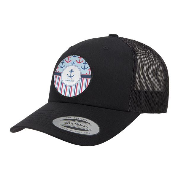 Custom Anchors & Stripes Trucker Hat - Black (Personalized)