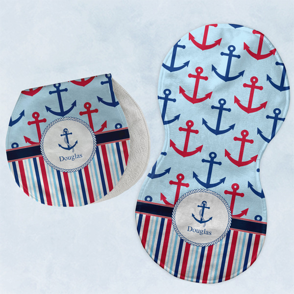 Custom Anchors & Stripes Burp Pads - Velour - Set of 2 w/ Name or Text