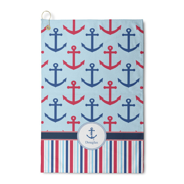 Custom Anchors & Stripes Waffle Weave Golf Towel (Personalized)