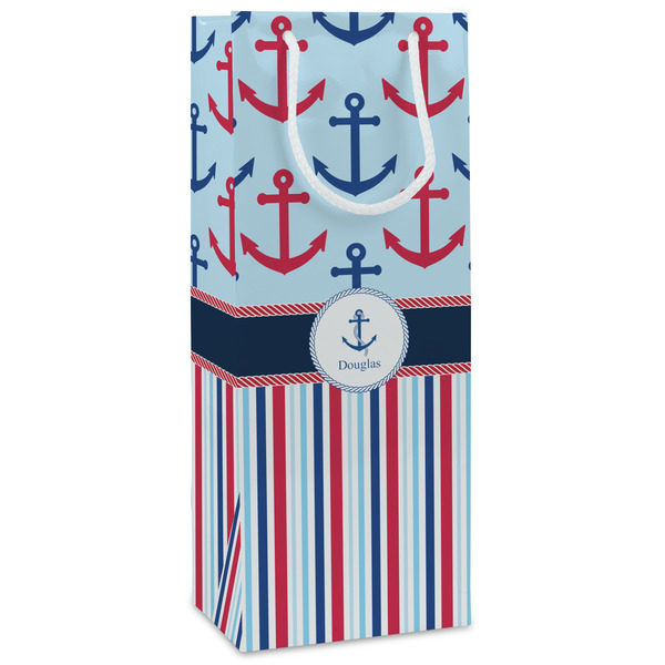 Custom Anchors & Stripes Wine Gift Bags - Gloss (Personalized)