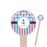 Anchors & Stripes 6" Round Wooden Food Picks - Single Sided (Personalized)