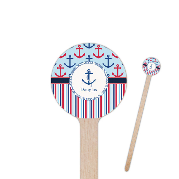 Custom Anchors & Stripes 7.5" Round Wooden Stir Sticks - Double Sided (Personalized)