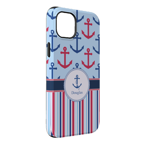 Custom Anchors & Stripes iPhone Case - Rubber Lined - iPhone 14 Plus (Personalized)