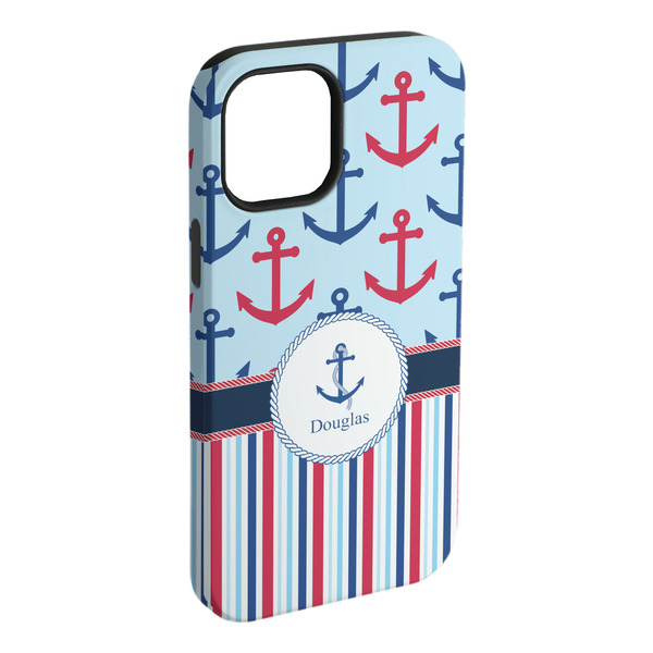 Custom Anchors & Stripes iPhone Case - Rubber Lined - iPhone 15 Plus (Personalized)