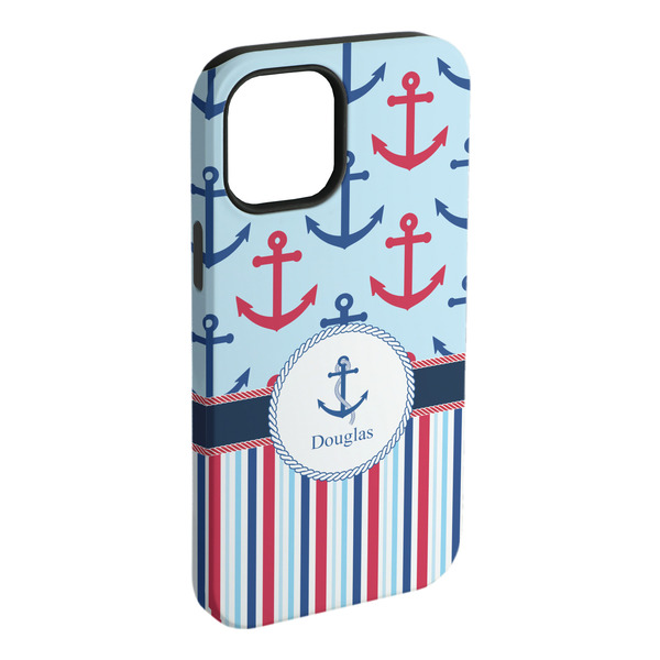 Custom Anchors & Stripes iPhone Case - Rubber Lined - iPhone 15 Pro Max (Personalized)