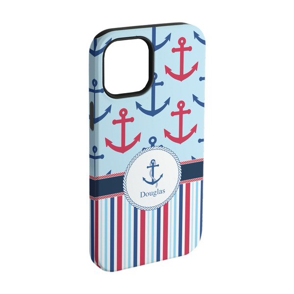 Custom Anchors & Stripes iPhone Case - Rubber Lined - iPhone 15 Pro (Personalized)