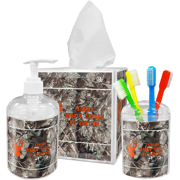 Custom Hunting Camo Acrylic Bathroom Accessories Set w/ Name or Text