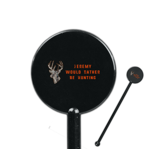 Custom Hunting Camo 5.5" Round Plastic Stir Sticks - Black - Double Sided (Personalized)