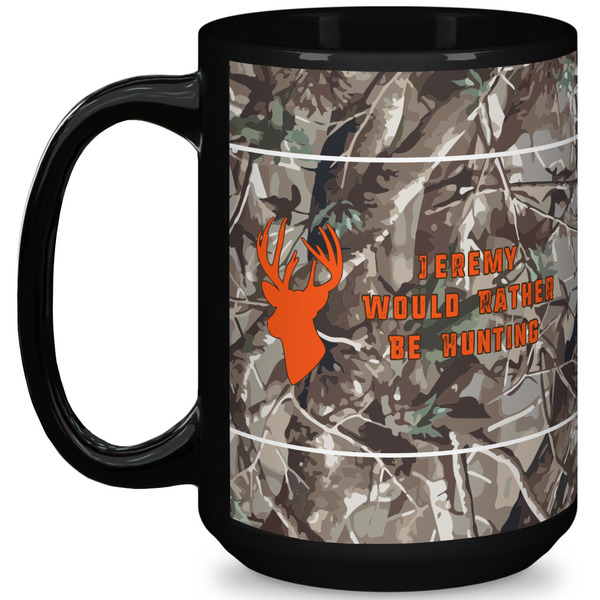 Custom Hunting Camo 15 Oz Coffee Mug - Black (Personalized)