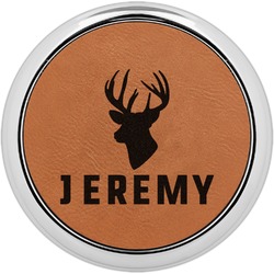 Hunting Camo Leatherette Round Coaster w/ Silver Edge (Personalized)