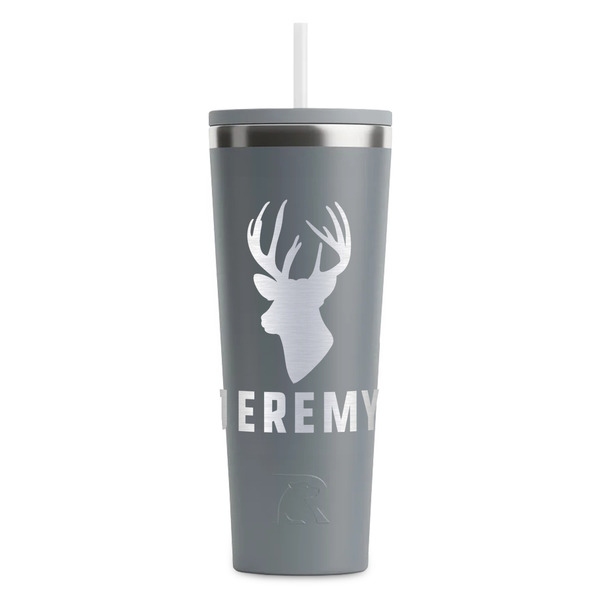 Custom Hunting Camo RTIC Everyday Tumbler with Straw - 28oz - Grey - Double-Sided (Personalized)