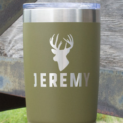 Hunting Camo 20 oz Stainless Steel Tumbler - Olive - Double Sided (Personalized)