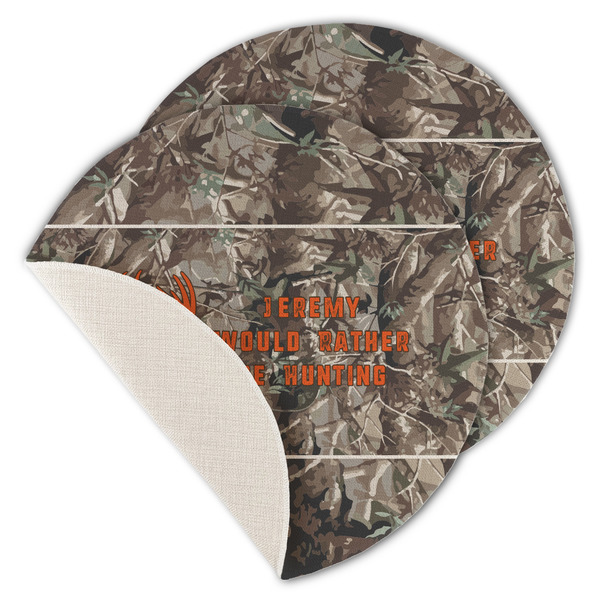 Custom Hunting Camo Round Linen Placemat - Single Sided - Set of 4 (Personalized)