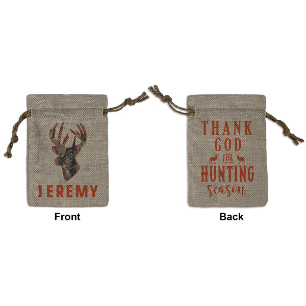 Custom Hunting Camo Small Burlap Gift Bag - Front & Back (Personalized)