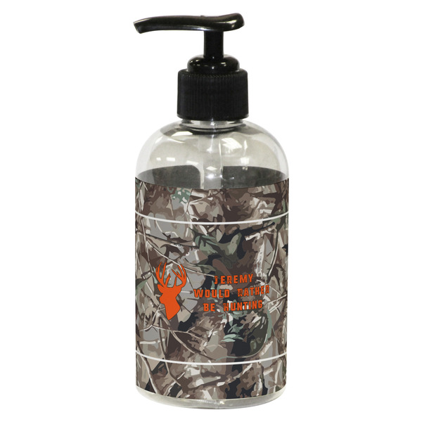 Custom Hunting Camo Plastic Soap / Lotion Dispenser (8 oz - Small - Black) (Personalized)