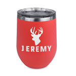 Hunting Camo Stemless Stainless Steel Wine Tumbler - Coral - Double Sided (Personalized)