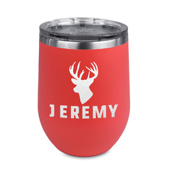 Hunting Camo Stemless Stainless Steel Wine Tumbler - Coral - Single Sided (Personalized)