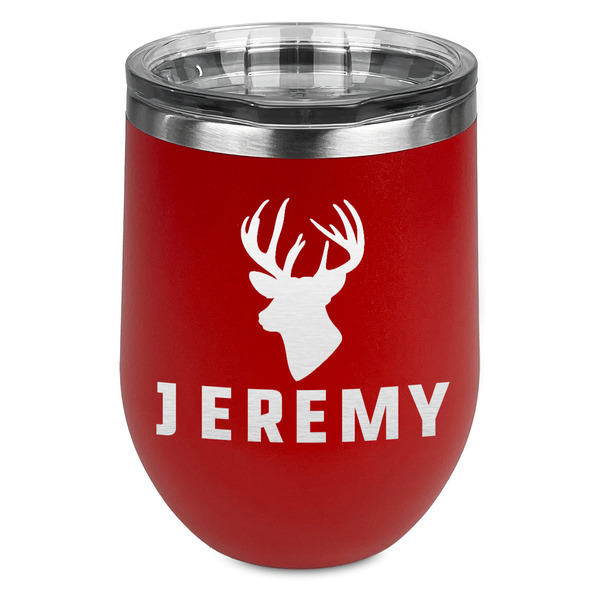 Custom Hunting Camo Stemless Stainless Steel Wine Tumbler - Red - Double Sided (Personalized)