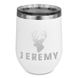 Hunting Camo Stemless Stainless Steel Wine Tumbler - White - Single Sided (Personalized)