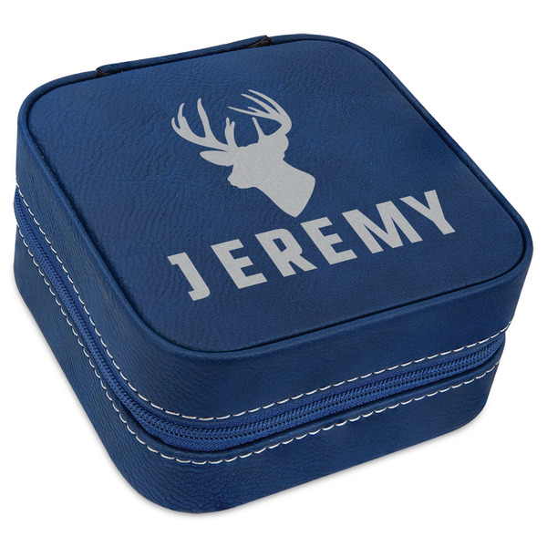 Custom Hunting Camo Travel Jewelry Box - Navy Blue Leather (Personalized)