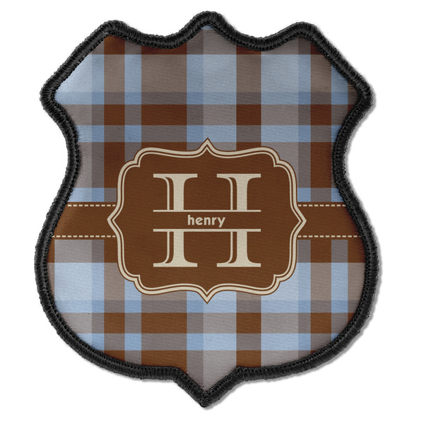 Custom Two Color Plaid Iron On Shield Patch C w/ Name and Initial