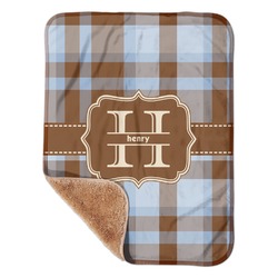 Two Color Plaid Sherpa Baby Blanket - 30" x 40" w/ Name and Initial