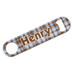 Two Color Plaid Bar Bottle Opener - White w/ Name and Initial