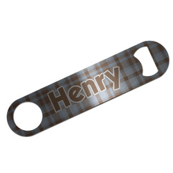 Two Color Plaid Bar Bottle Opener - Silver w/ Name and Initial