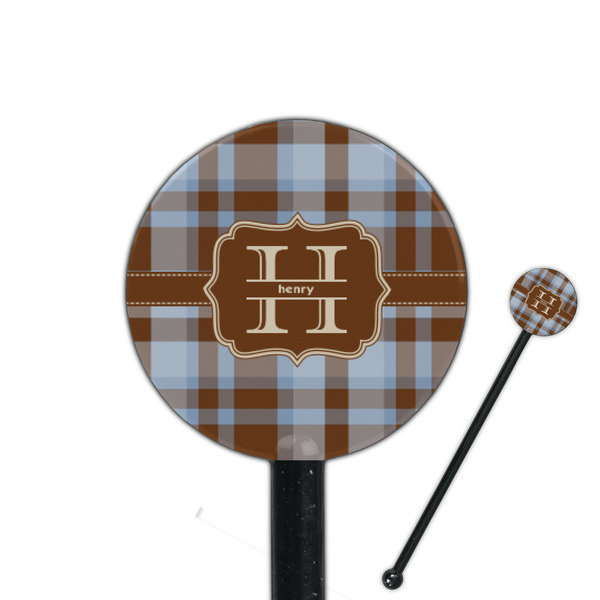 Custom Two Color Plaid 5.5" Round Plastic Stir Sticks - Black - Double Sided (Personalized)