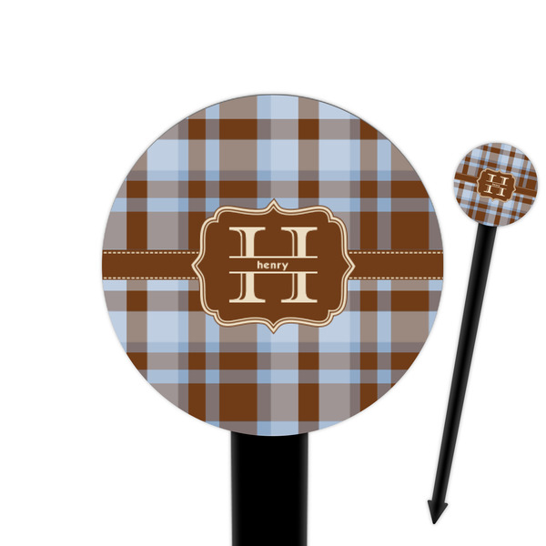 Custom Two Color Plaid 6" Round Plastic Food Picks - Black - Single Sided (Personalized)