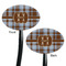 Two Color Plaid Black Plastic 7" Stir Stick - Double Sided - Oval - Front & Back