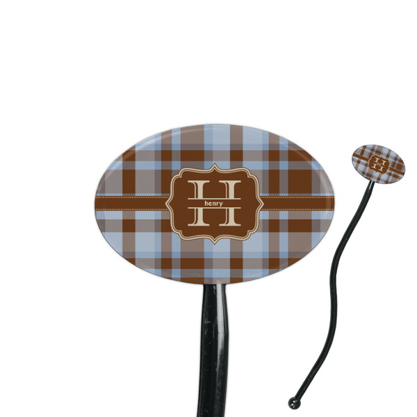 Custom Two Color Plaid 7" Oval Plastic Stir Sticks - Black - Single Sided (Personalized)