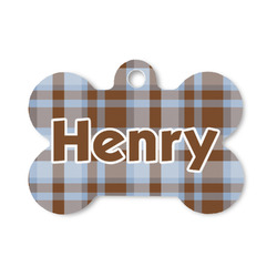 Two Color Plaid Bone Shaped Dog ID Tag - Small (Personalized)