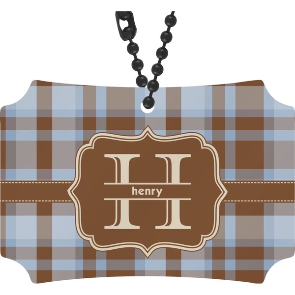 Custom Two Color Plaid Rear View Mirror Ornament (Personalized)