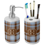 Two Color Plaid Ceramic Bathroom Accessories Set (Personalized)