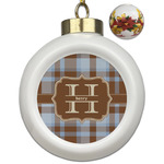 Two Color Plaid Ceramic Ball Ornaments - Poinsettia Garland (Personalized)