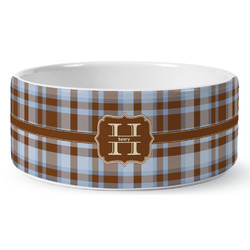Two Color Plaid Ceramic Dog Bowl - Large (Personalized)