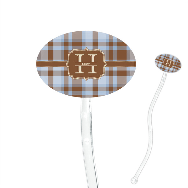 Custom Two Color Plaid 7" Oval Plastic Stir Sticks - Clear (Personalized)