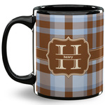 Two Color Plaid 11 Oz Coffee Mug - Black (Personalized)