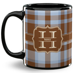 Two Color Plaid 11 Oz Coffee Mug - Black (Personalized)